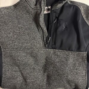 Spyder Sweater Mens XL Gray Black Quarter Zip Fleece Pullover Outdoor Athletic